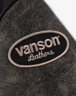 Aimé Leon Dore ALD / Vanson Distressed Leather Moto Jacket><noscript><img width=